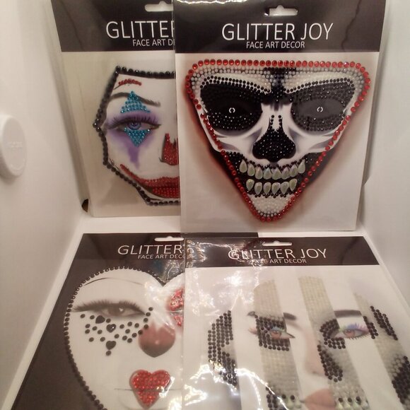 Glitter Joy Face Art Decor Stickers Lot of 4 Unique Patterns - Picture 2 of 10